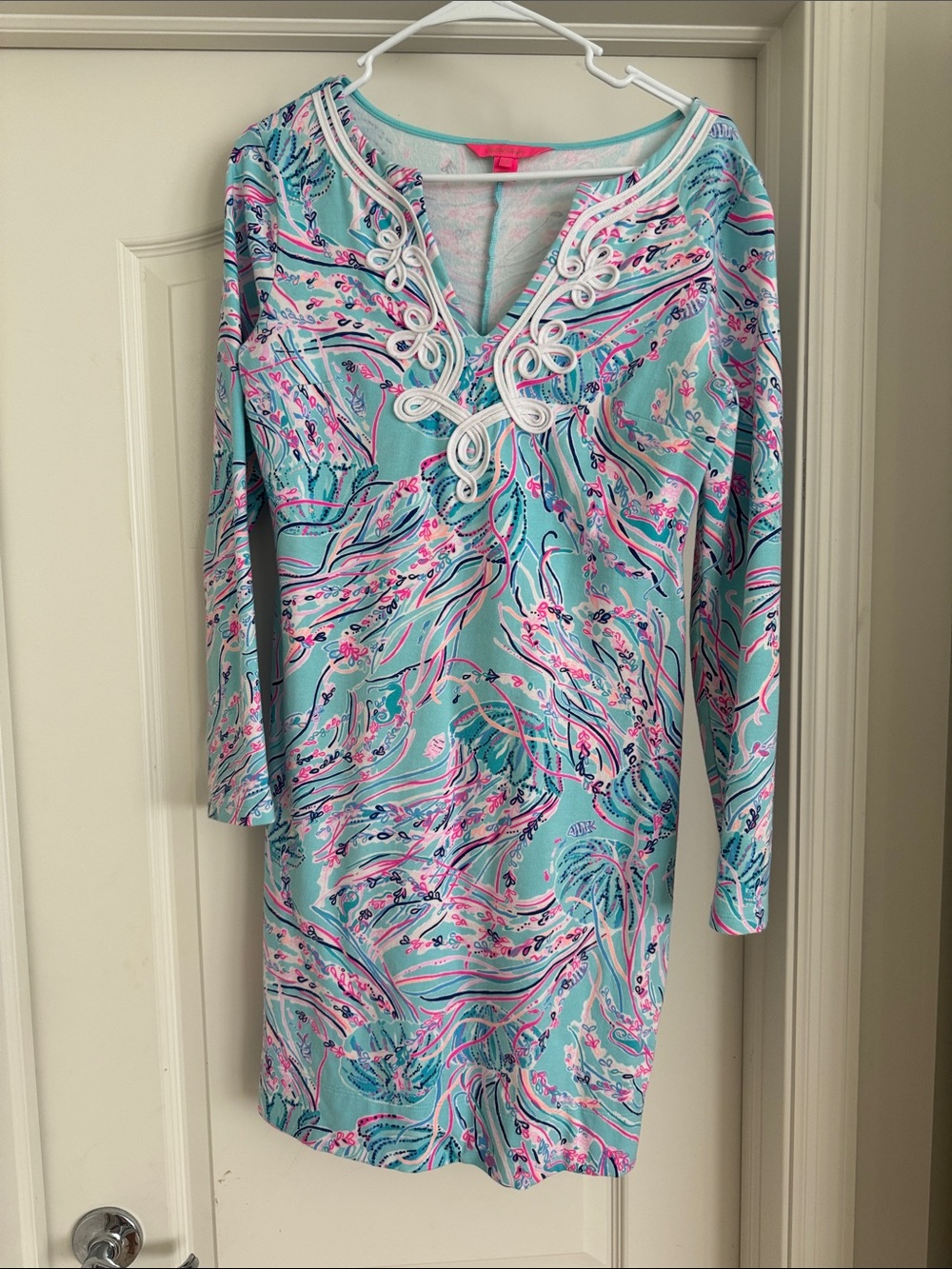 Lilly Pulitzer Aqua & Pink Swirl Long-Sleeve Tunic Dress